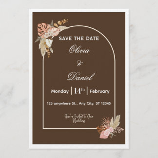 Invitación de boda boho minimalista marrón oscuro