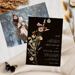 Invitación de boda boho negra con foto