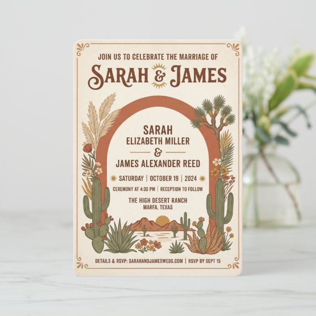 Invitación de boda boho occidental de terracota (Anverso de pie)