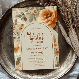 Invitación de boda boho otoño cobre flores