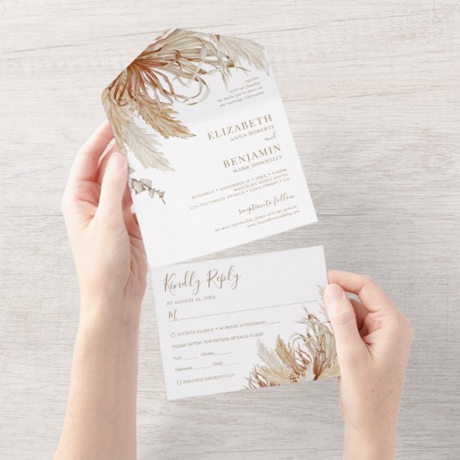 Invitación de boda boho Pampas Grass todo en uno (desgarro)
