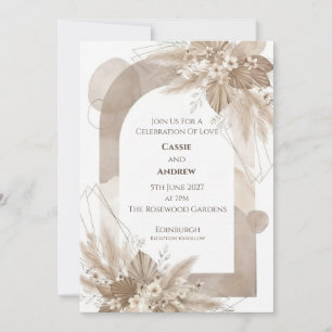 Invitación de boda boho Pampas neutrales