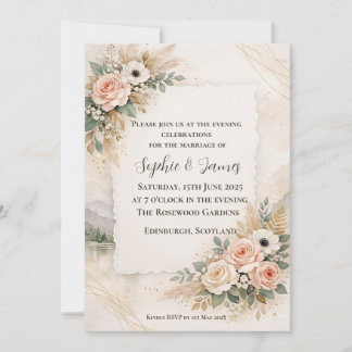 Invitación de boda boho pampas rosa rubor para la