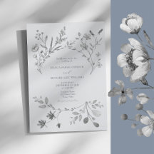 Invitación de boda boho plata azul