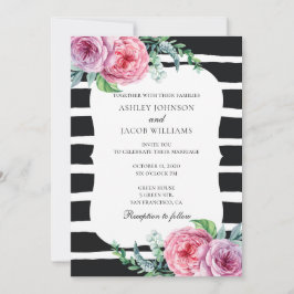 Invitación de boda boho. Rayas negras y blancas