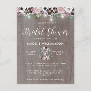 Invitación de boda boho rústica de rosa borgoña