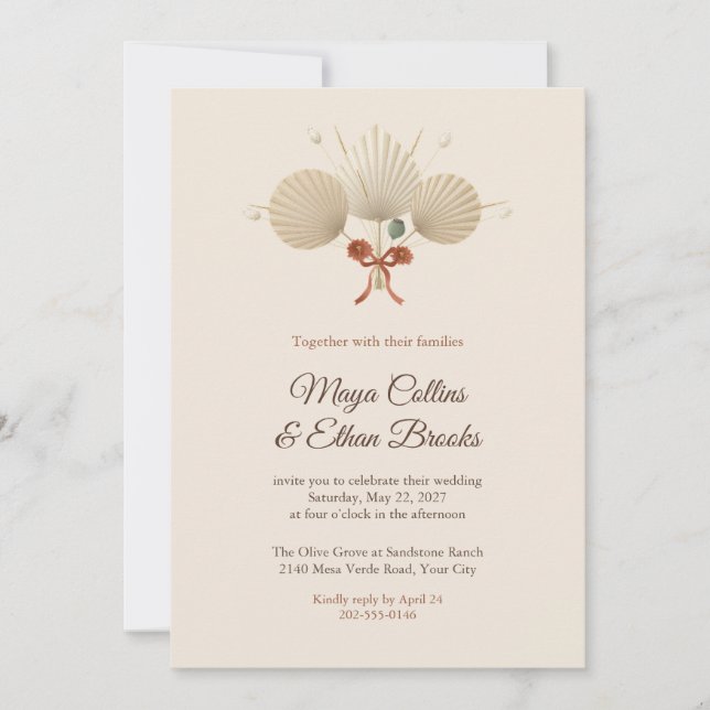 Invitación de boda Boho Sun Palm Spears (Anverso)