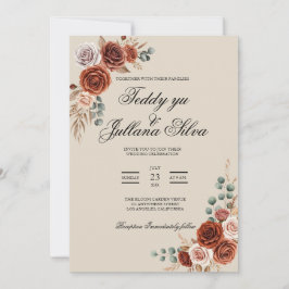 Invitación de boda boho terracota código qr 2 en 1