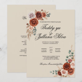 Invitación de boda boho terracota código qr 2 en 1