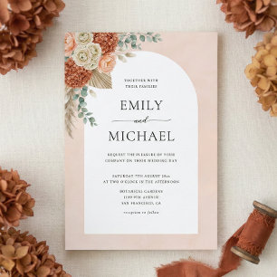 Invitación de boda boho terracota floral de otoño