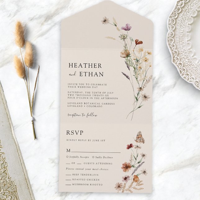 Invitación de boda Boho todo en uno (Boho All in One Wedding Invite
)