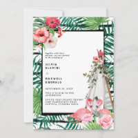 Invitación de boda boho tropical flamenco