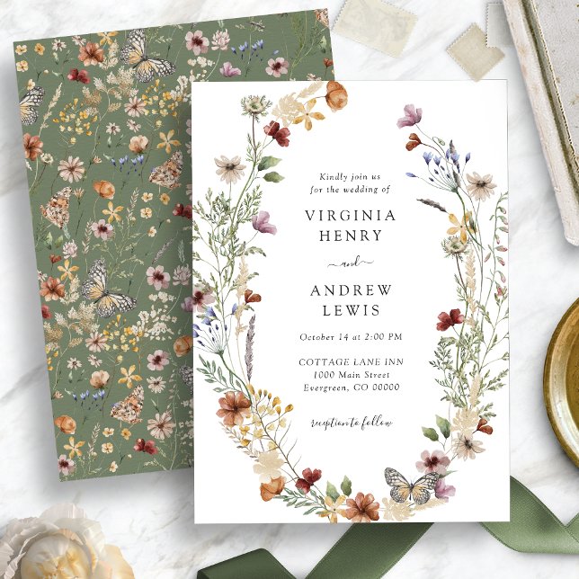 Invitación de boda boho verde salvia (Sage Green Boho Wedding Invitation
)