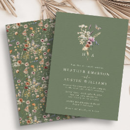 Invitación de boda boho verde salvia
