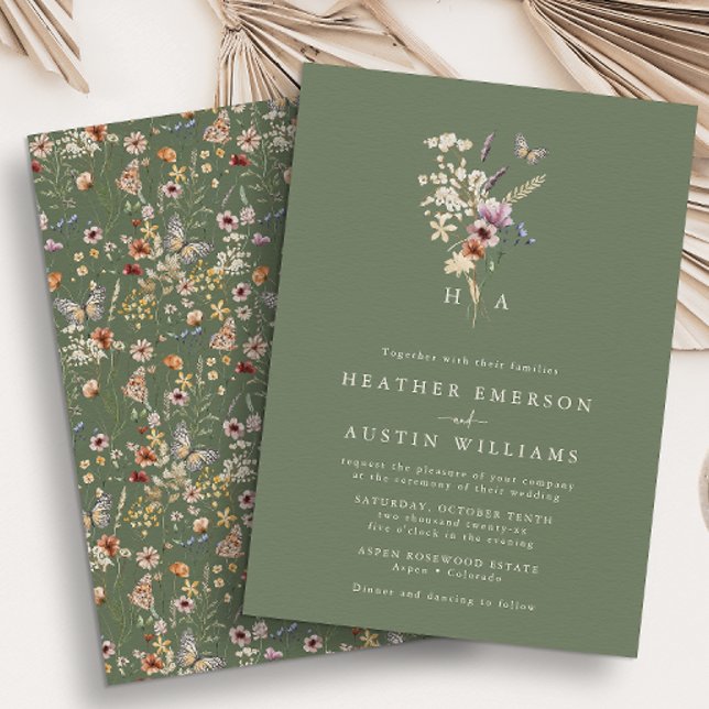 Invitación de boda boho verde salvia (Sage Green Boho Wedding Invitation
)