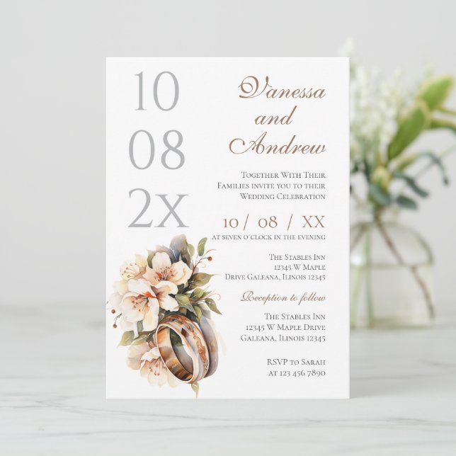 Invitación de boda Boho Whit Ring (Anverso de pie)