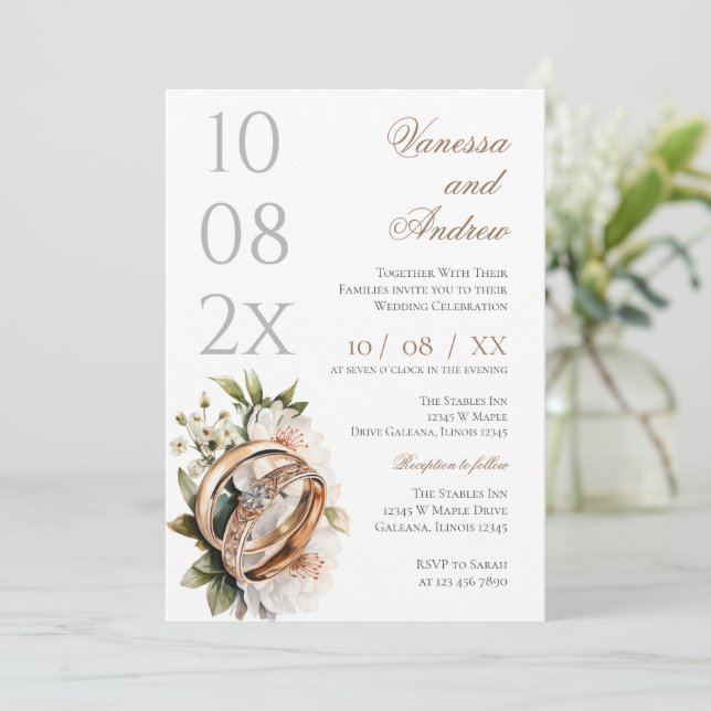 Invitación de boda Boho Whit Ring (Anverso de pie)