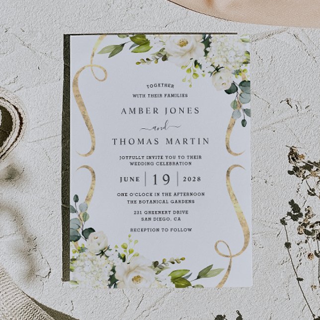 Invitación de boda bonita floral de marfil (Subido por el creador)