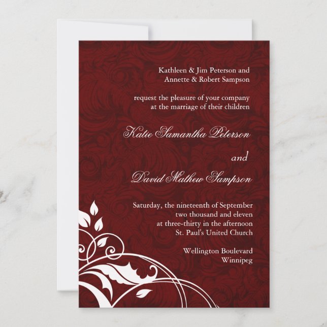 Invitación de Boda Borgoña (Anverso)