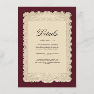 Invitación de Boda Borgoña con Encaje de Papel Vin
