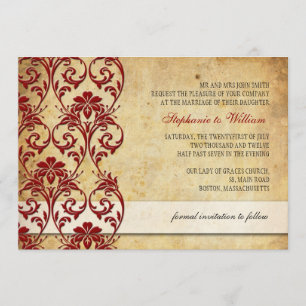 Invitación de boda borgoña con remolino floral vin