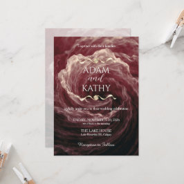 Invitación de Boda Borgoña con Rosa Roja Romántica