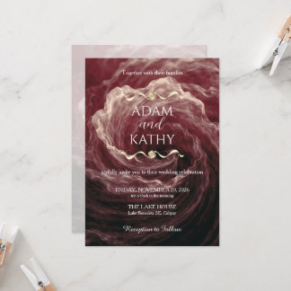 Invitación de Boda Borgoña con Rosa Roja Romántica