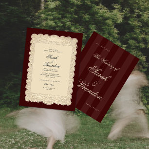 Invitación de boda borgoña de encaje de papel vint
