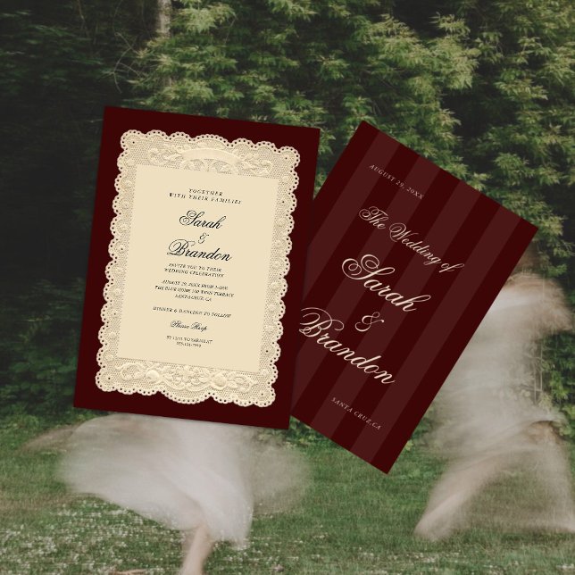 Invitación de boda borgoña de encaje de papel vint (Subido por el creador)