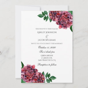 Invitación de boda borgoña floral. Dalias invitan