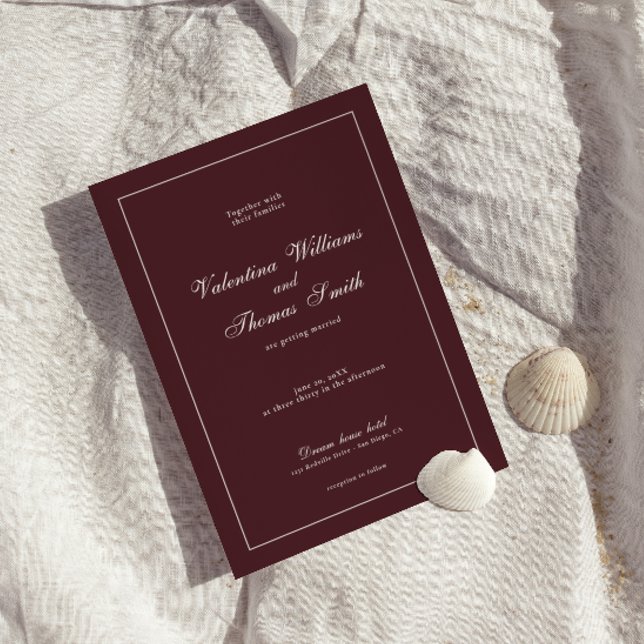 Invitación de boda borgoña moderna (Subido por el creador)