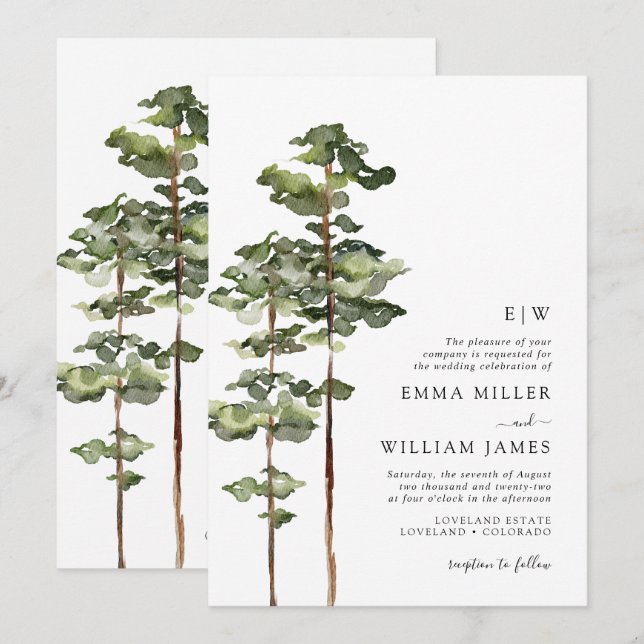 Invitación de boda Bosque Acuarela (Anverso / Reverso)