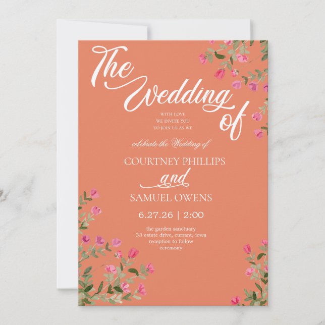 Invitación de boda botánica acuarela (Anverso)