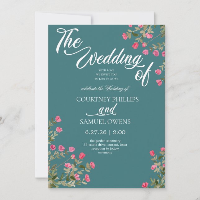 Invitación de boda botánica acuarela (Anverso)