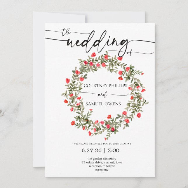 Invitación de boda botánica acuarela (Anverso)