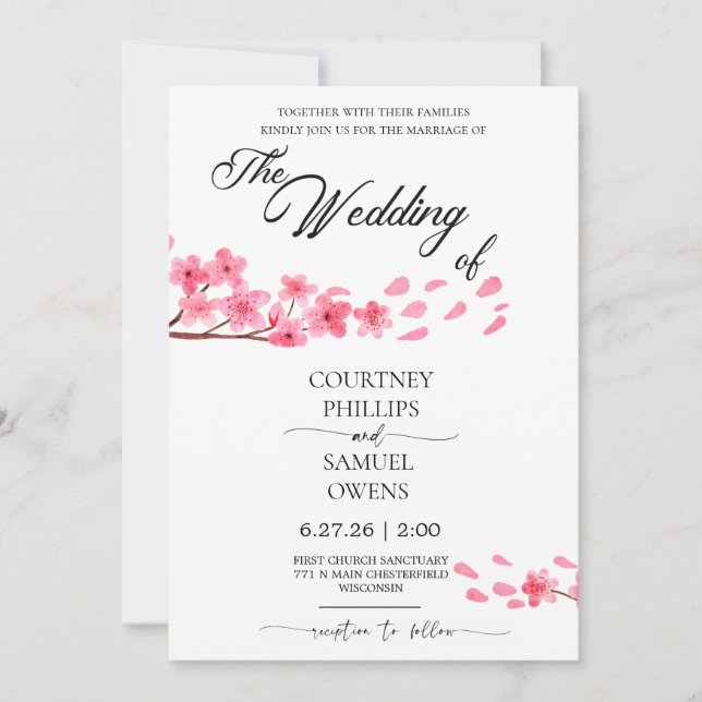 Invitación de boda botánica acuarela (Anverso)