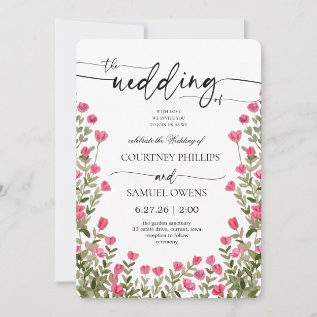Invitación de boda botánica acuarela (Anverso)
