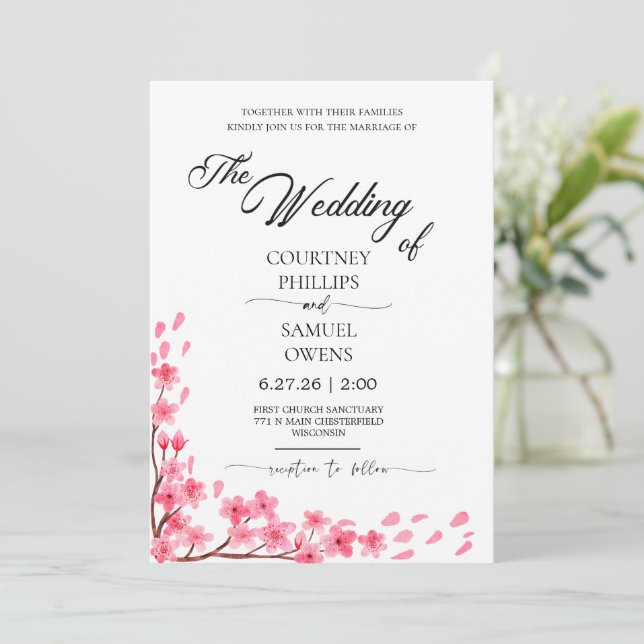 Invitación de boda botánica acuarela (Anverso de pie)