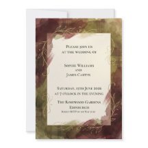 Invitación de boda botánica acuarela Borgoña