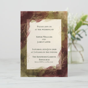 Invitación de boda botánica acuarela Borgoña