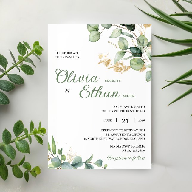 Invitación de boda botánica acuarela eucalipto ver (Subido por el creador)