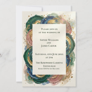 Invitación de boda botánica acuarela gris azul
