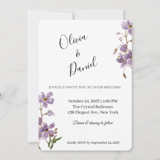 Invitación de Boda Botánica Acuarela Lila Elegante