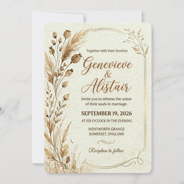 Invitación de boda botánica artística (Anverso)