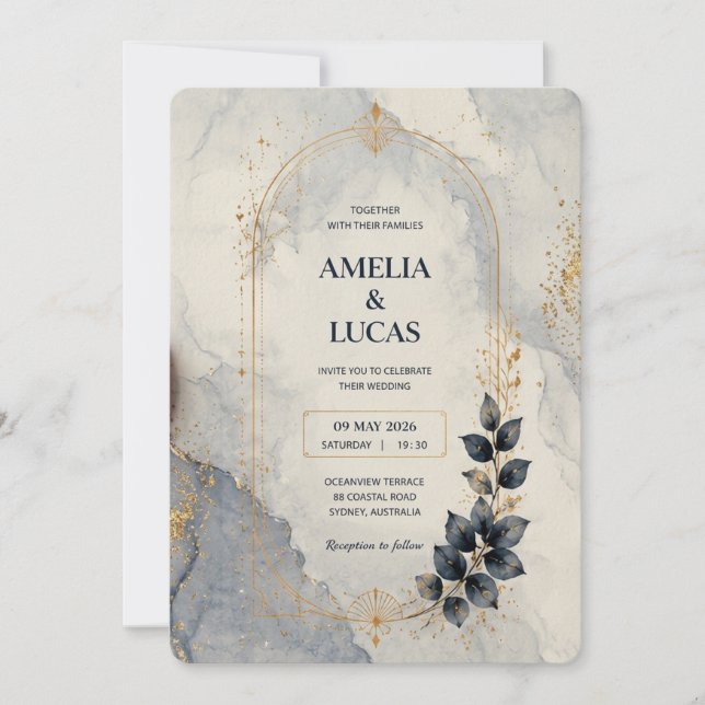 Invitación de boda botánica artística (Anverso)