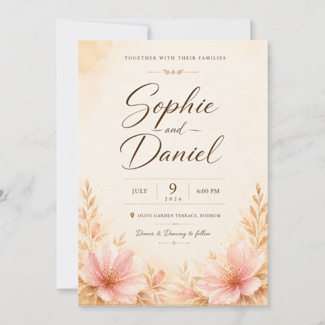 Invitación de boda botánica artística (Anverso)