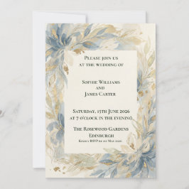 Invitación de Boda Botánica Azul Polvoriento