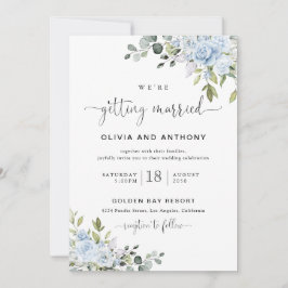 Invitación de Boda Botánica Azul Suave
