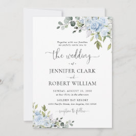 Invitación de Boda Botánica Azul Suave