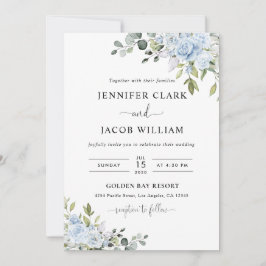 Invitación de Boda Botánica Azul Suave